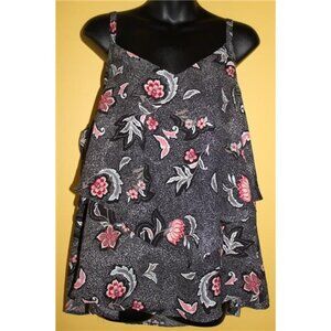 Torrid 0 Black Floral Tiered Flowy Tank Top Strappy Back XL XXL 0x